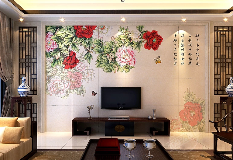 鸟语花香山东东营 威海 中式彩雕 艺术瓷砖家庭影视墙