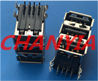 南山三层USB-AF母座DIP90度多层四弯脚插板N联体铜壳铁GS8接口